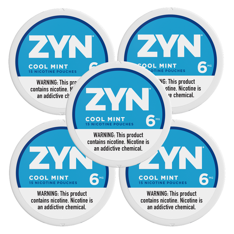5 Pack ZYN Nicotine Pouches Cool Mint 6mg Tin