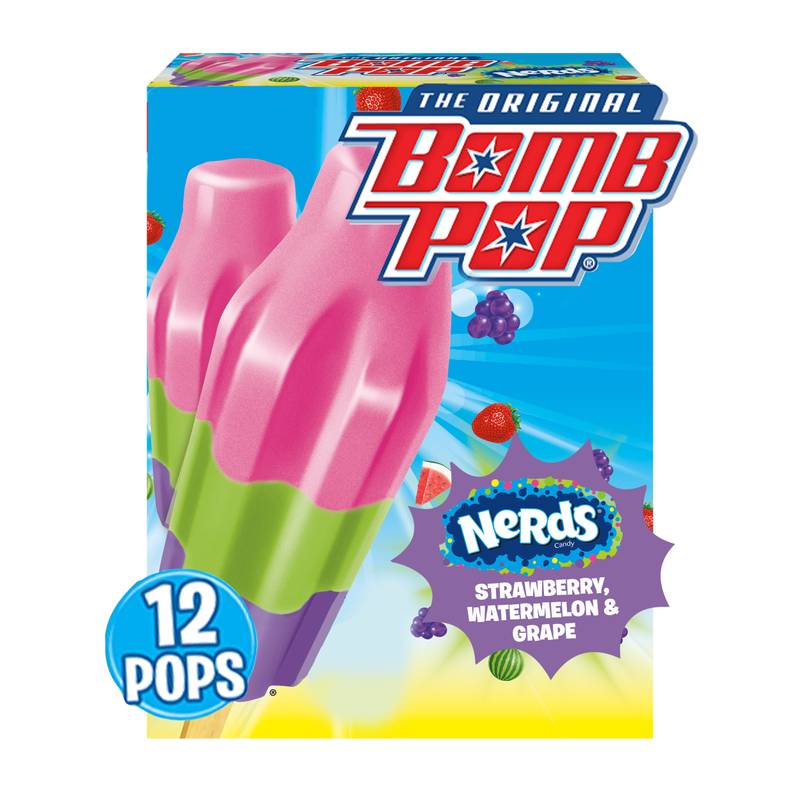Bomb Pop Nerds Candy Strawberry, Watermelon & Grape Ice Pop 12ct 