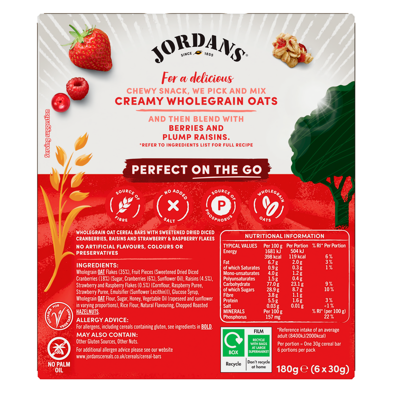 Jordans Frusli Juicy Red Berry Chewy Cereal Bars, 6 x 30g