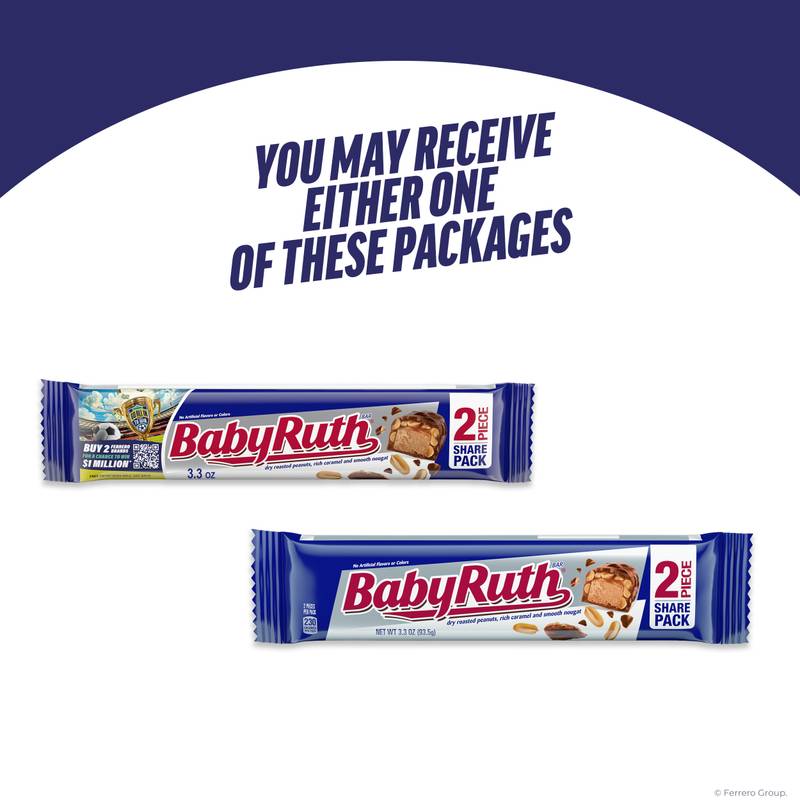 Baby Ruth Chocolatey, Peanut, Caramel, Nougat, Share Size Candy Bars, Share Pack, 3.3 oz