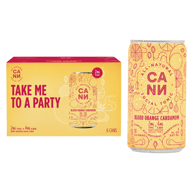 Cann Blood Orange Cardamom 2mg THC 4mg CBD Seltzer 6pk 8oz Can