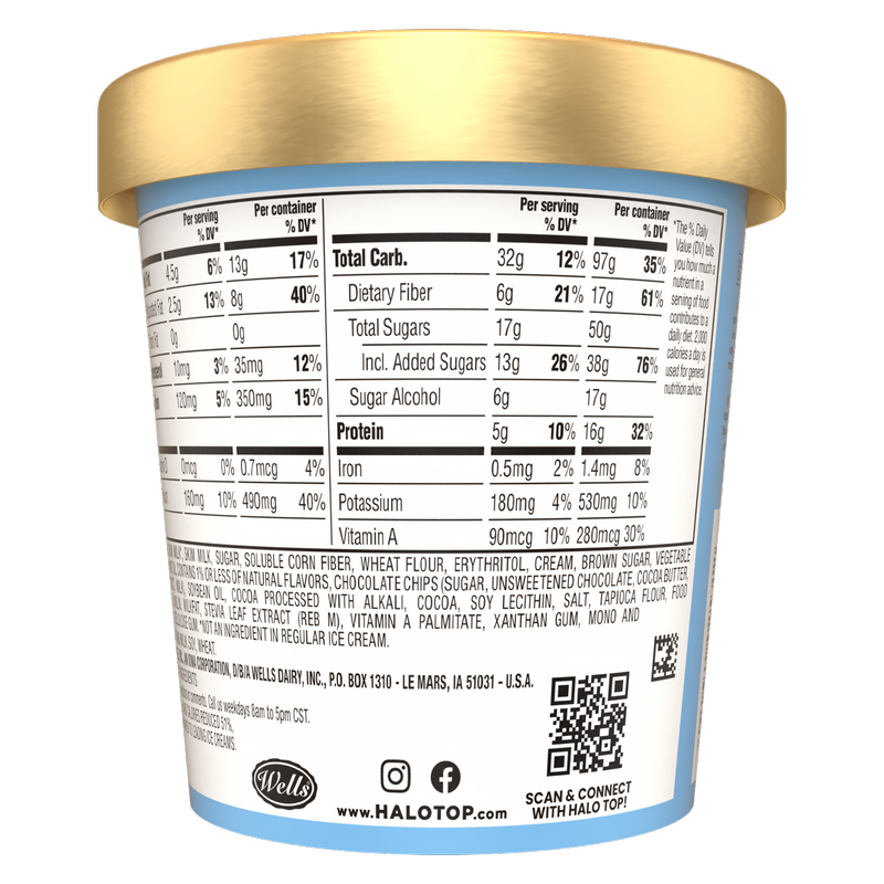 Halo Top Mix Ins Chocolate Chip Cookie Dough Light Pint, 16oz