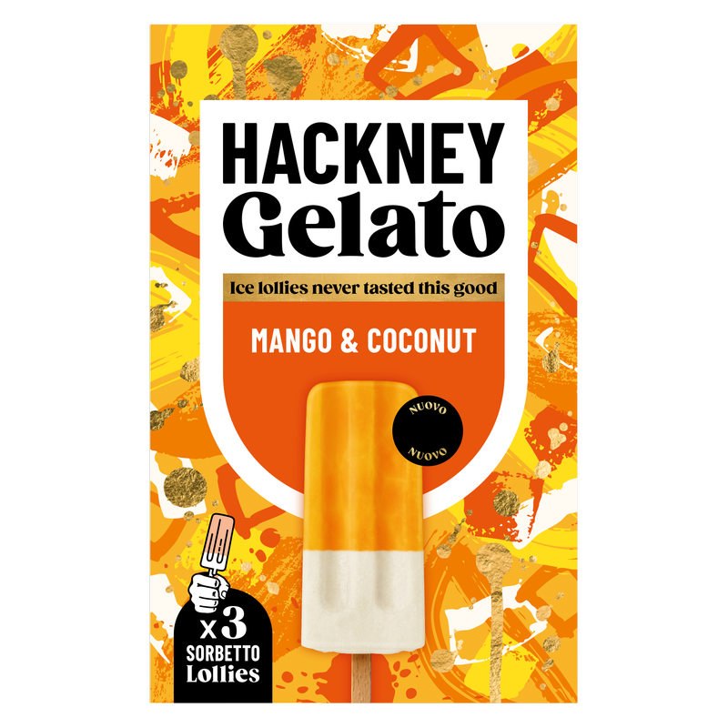 Hackney Gelato Mango & Coconut Sorbetto Lollies, 3 x 70ml