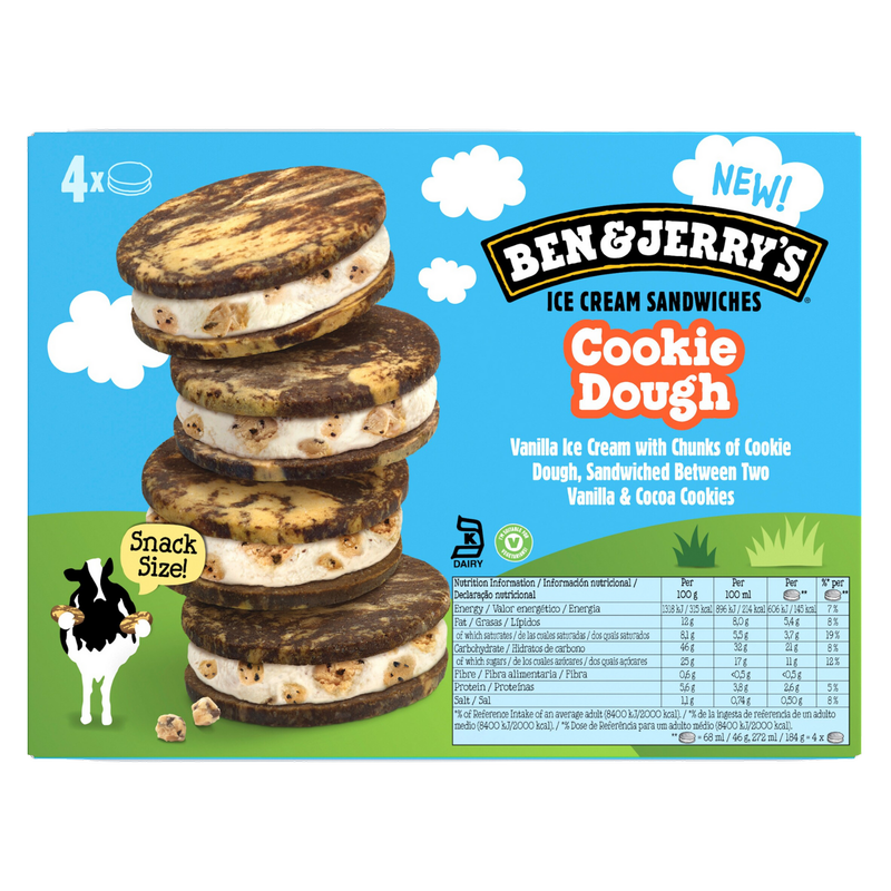 Ben & Jerry's Cookie Dough Ice Cream Sandwich, 4 x 68ml