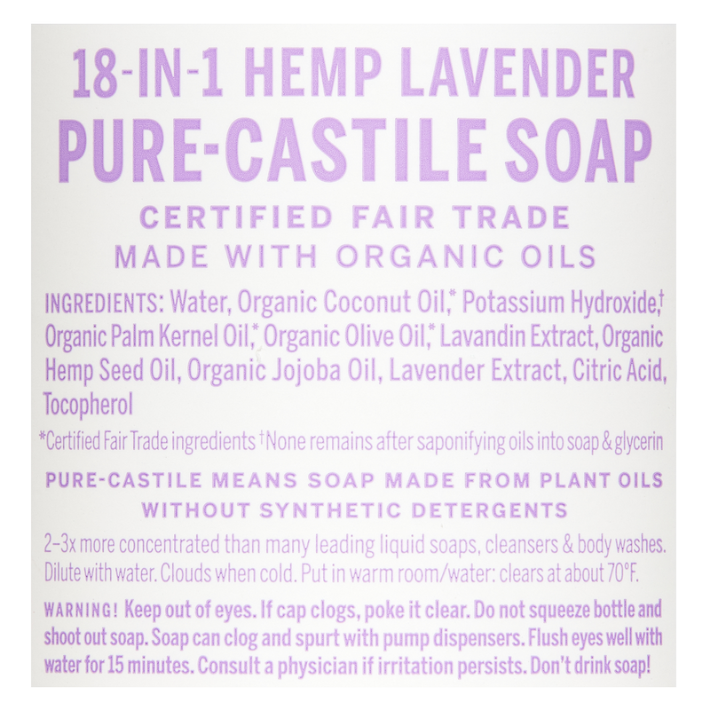 Dr. Bronner's 18-In-1 Hemp Pure-Castile Soap Lavender  32oz
