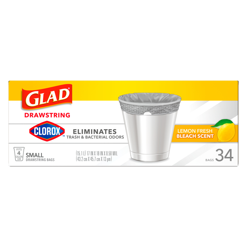 Glad Small Drawstring Trash Bags Clorox Lemon Fresh 4 Gallon