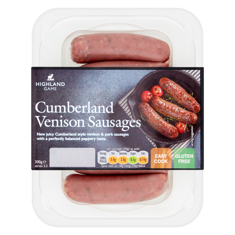 Highland Game Cumberland Venison Sausages, 300g