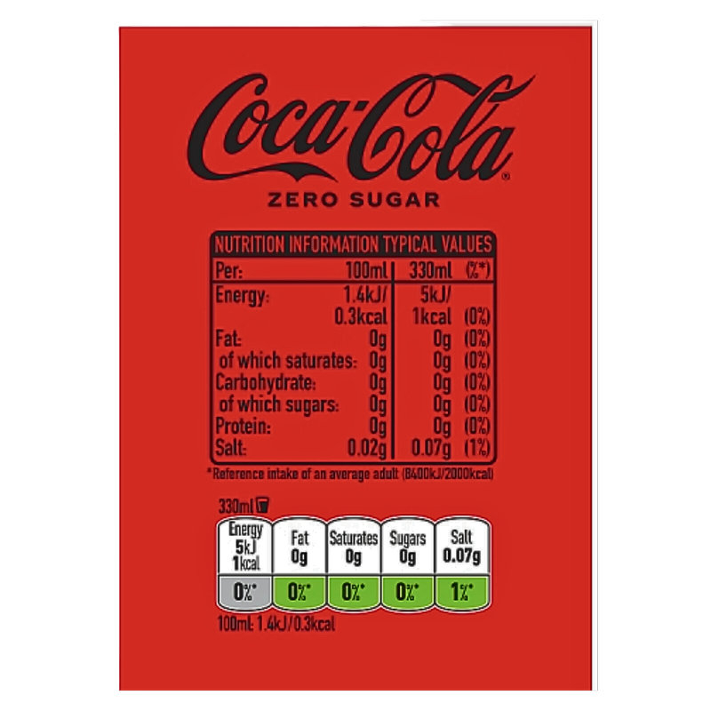 Coca-Cola Zero Sugar, 8 x 330ml