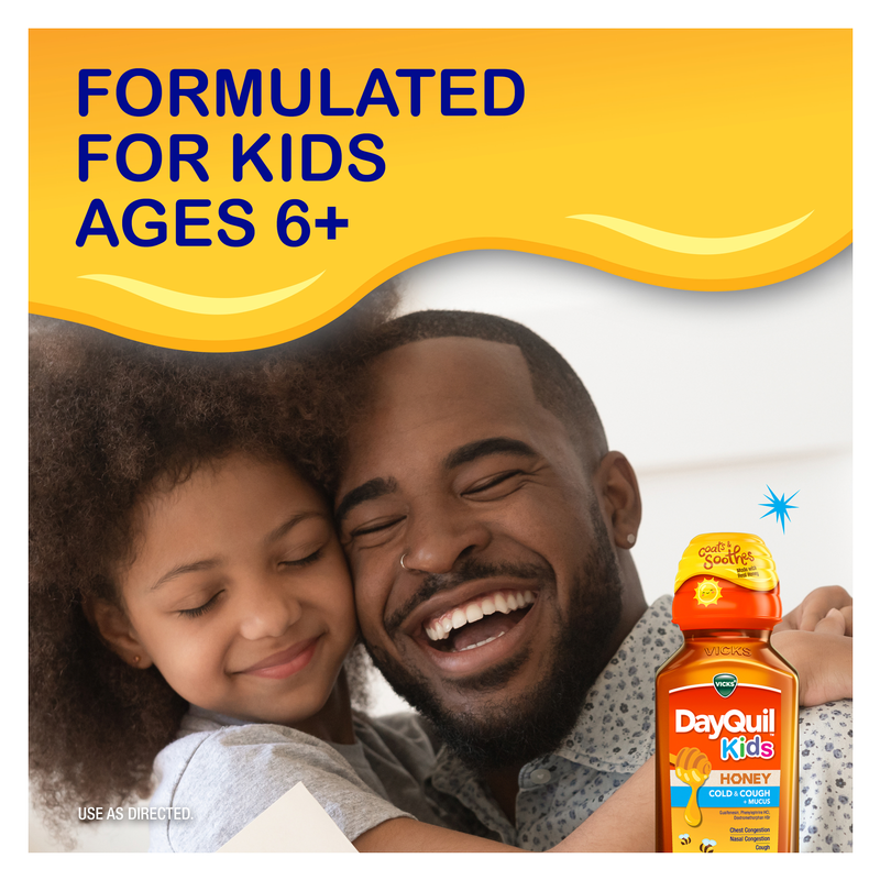 Vicks Kids DayQuil Honey Cold & Cough + Mucus Relief Real Honey Flavored , For Children Ages 6+, 8 FL OZ