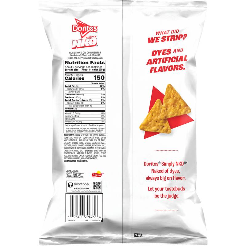 Doritos Simply NKD Nacho Cheese, chips de tortilla, 9.25 oz