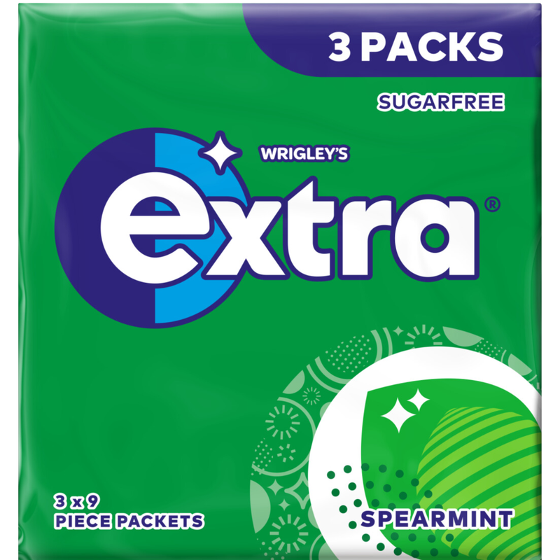 Wrigley's Extra Spearmint Gum, 3 x 9pcs