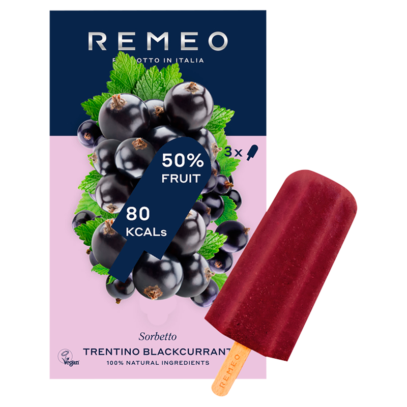 Remeo Blackcurrant Sorbet Lolly, 3 x 70g