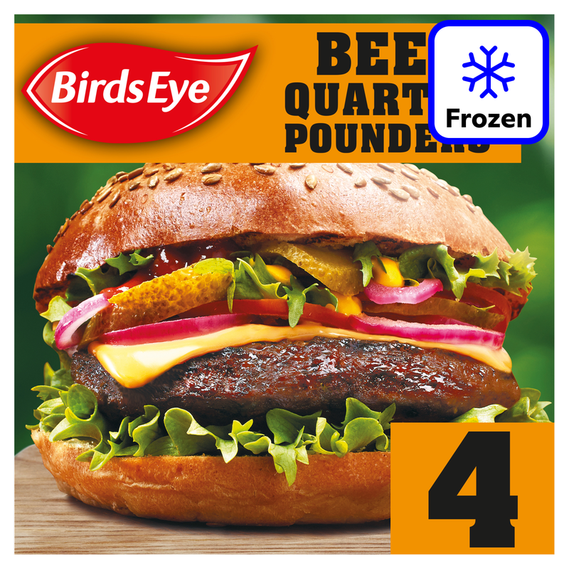 Birds Eye 4 Original Beef Quarter Pounders Burgers with Onion, 454g