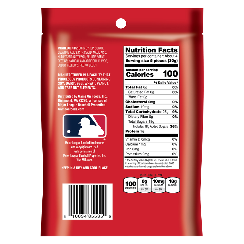 Boston Red Sox Baseball Sour Gummies 4.5oz