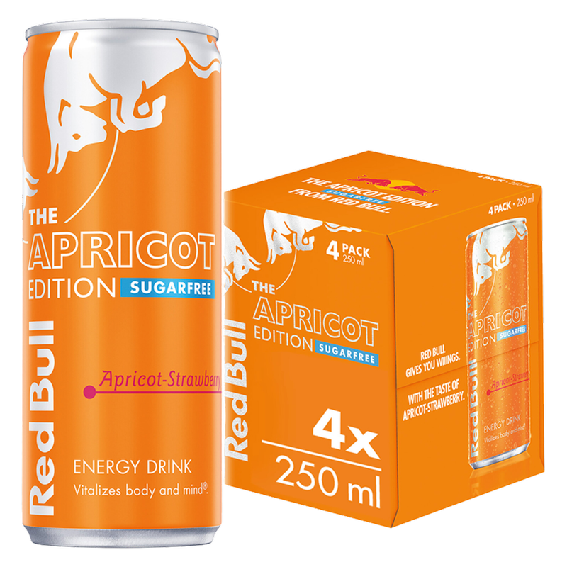 Red Bull Energy Drink Sugar Free Apricot & Strawberry, 4 x 250ml