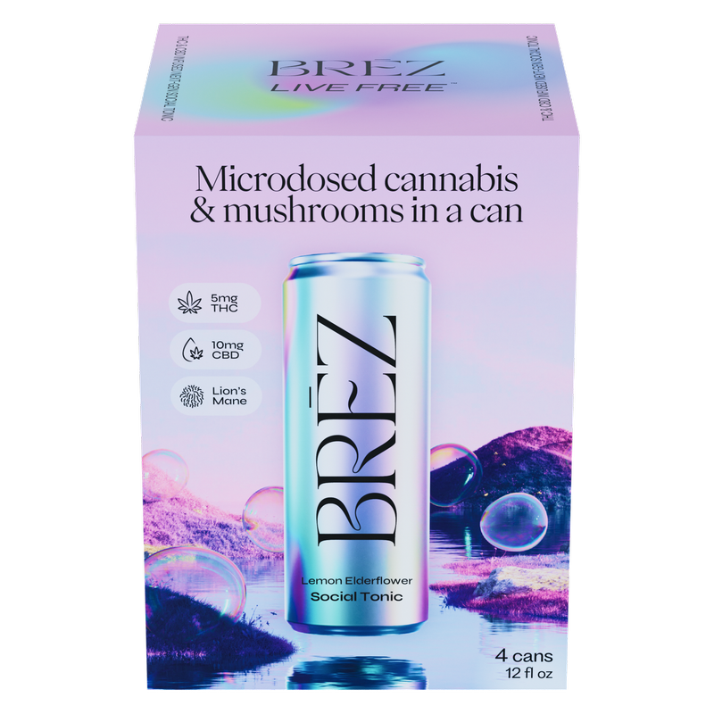 BREZ 5mg THC and Lion's Mane Lemon Elderflower 4pk 12oz Can