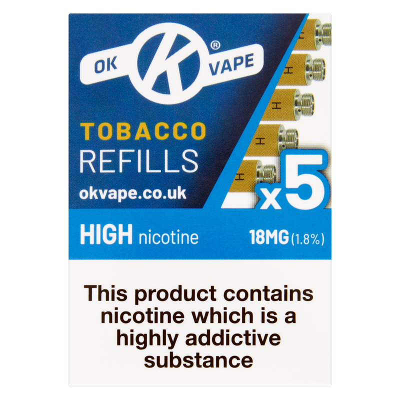 OK Vape Tobacco Refills High 18mg, 5pcs