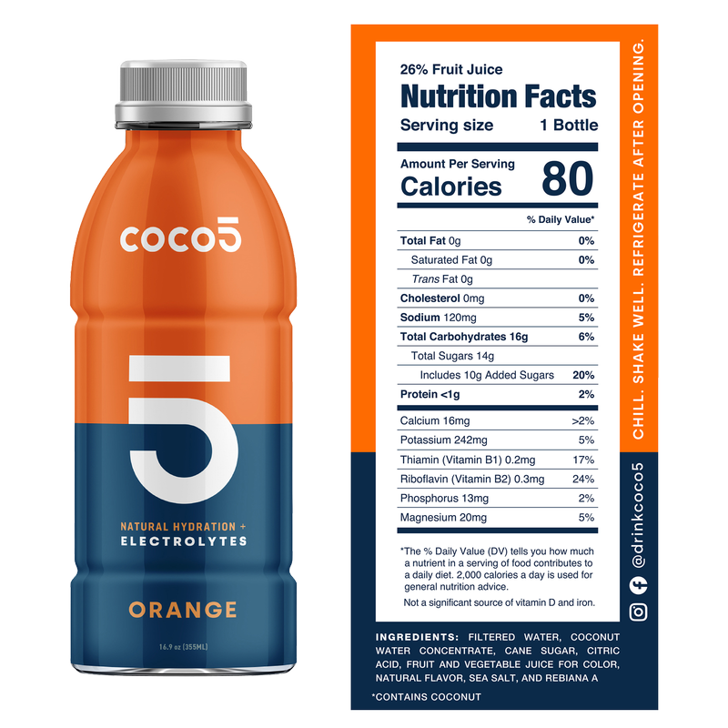Coco5 Orange Coconut Water 16.9oz Bottle