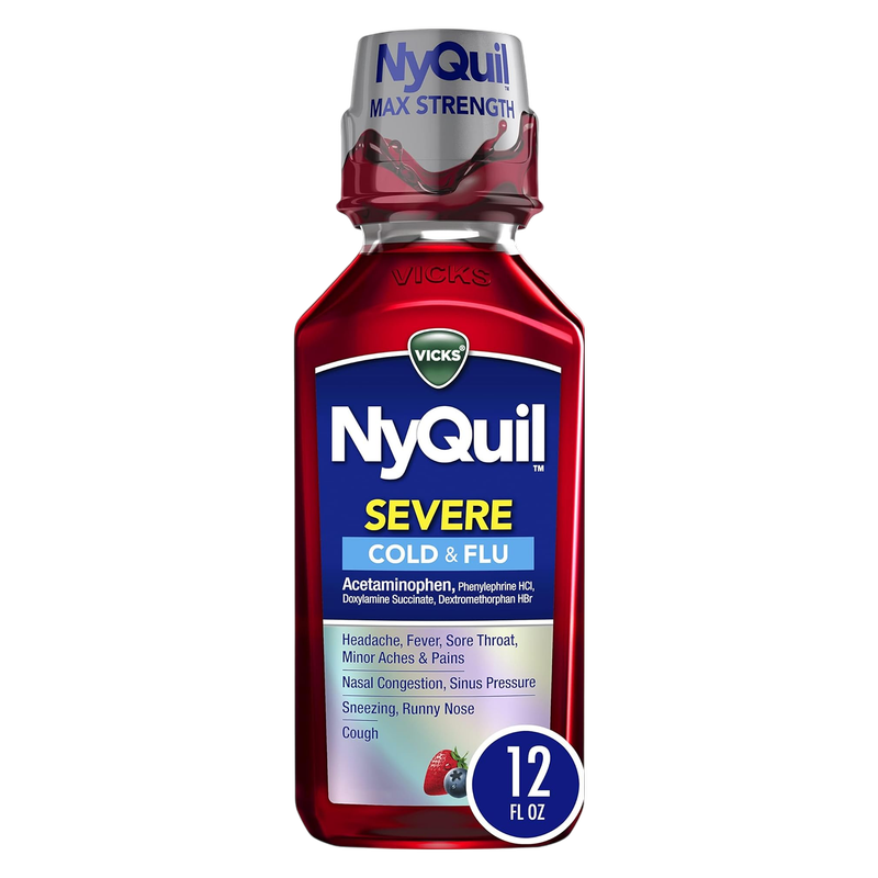 Vicks NyQuil SEVERE Cold & Flu Liquid Medicine, Berry, 12 FL OZ