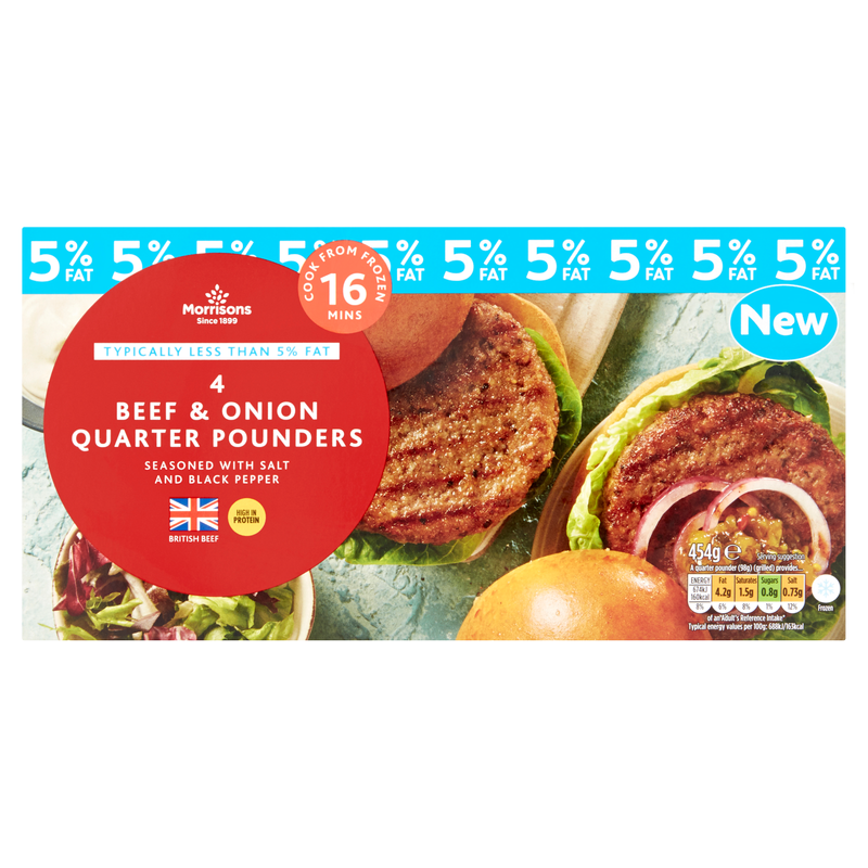 Morrisons Beef Quarter Pounders With Onion 5% Fat, 454g