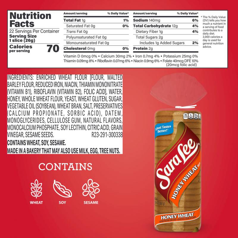 Sara Lee Honey Wheat Bread - 20oz