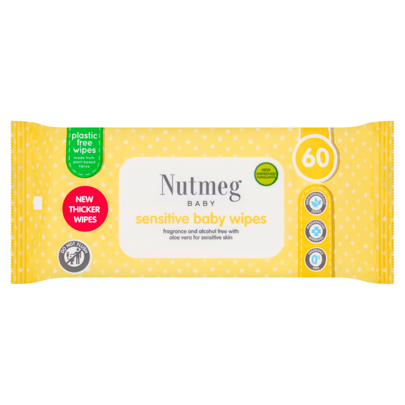 Nutmeg Sensitive Baby Wipes, 60pcs