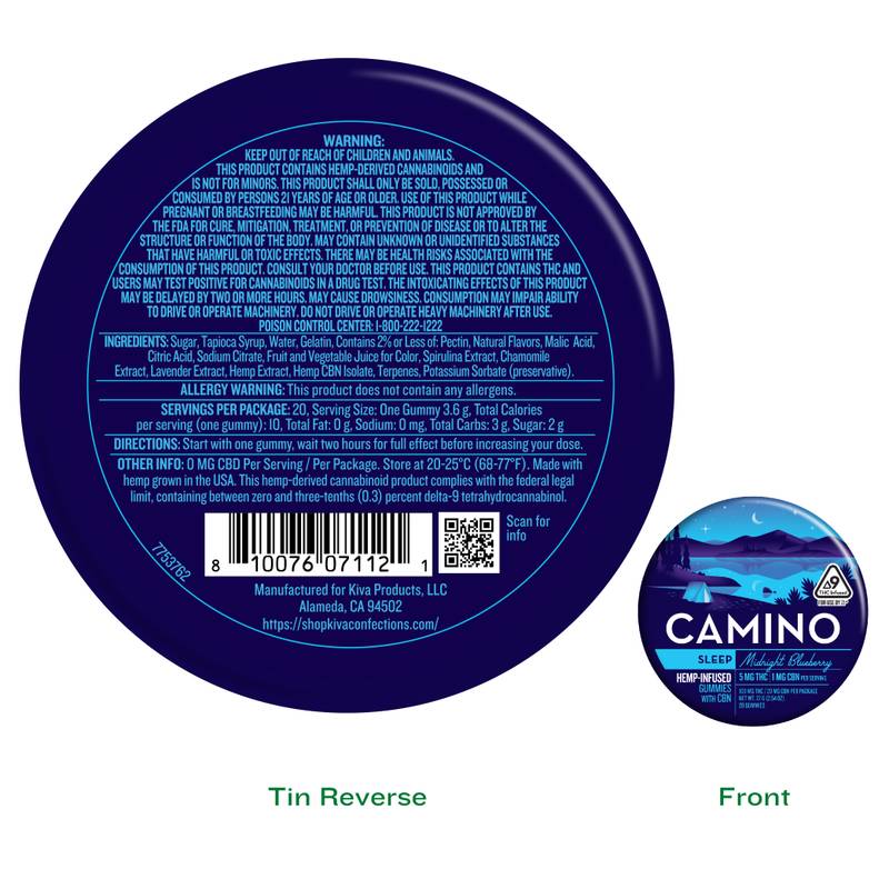Camino Midnight Blueberry 'Sleep' 5mg THC, 1mg CBN Gummies, 20 Count