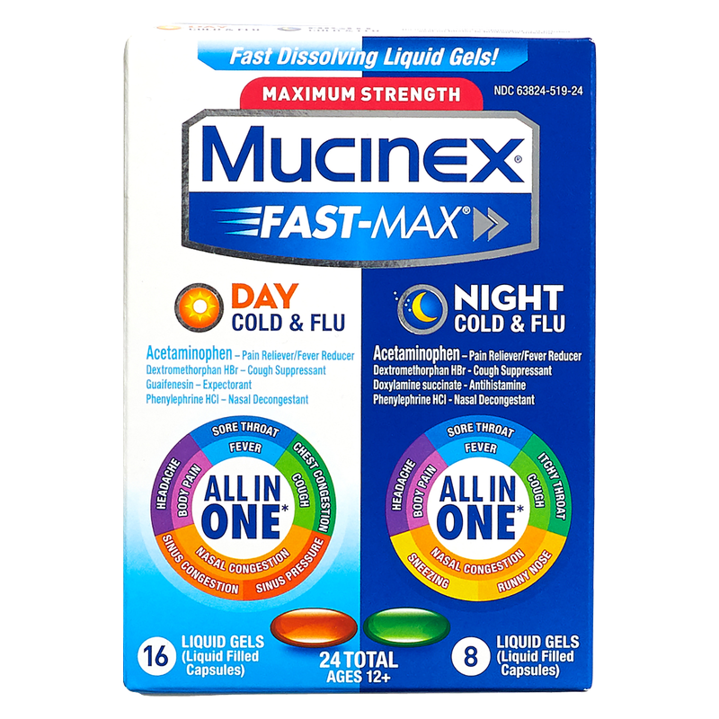 Mucinex Fast-Max Day Night Cold & Flu Liquid Gels 24ct
