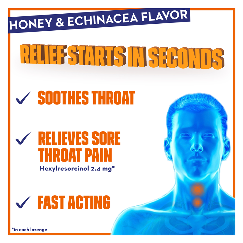 Mucinex InstaSoothe Sore Throat + Soothing Comfort Honey & Echinacea Medicated Drops 20ct
