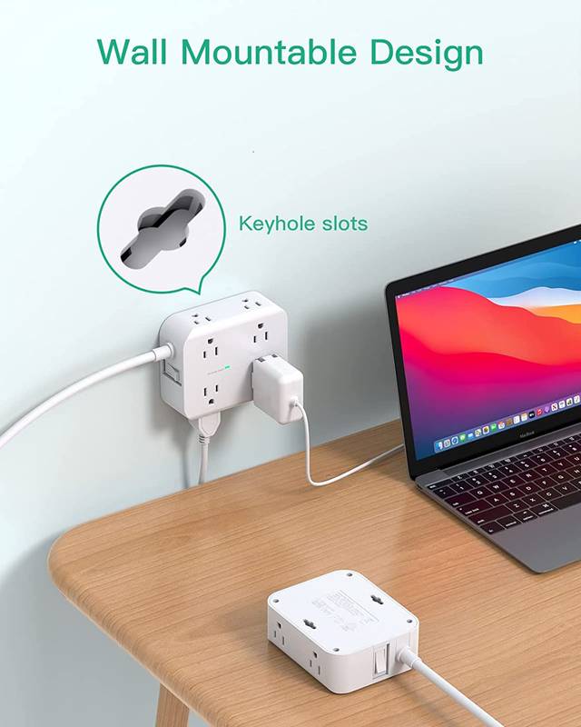 4-sided 8 Way Power Strip Surge Protector/ Extension Cord