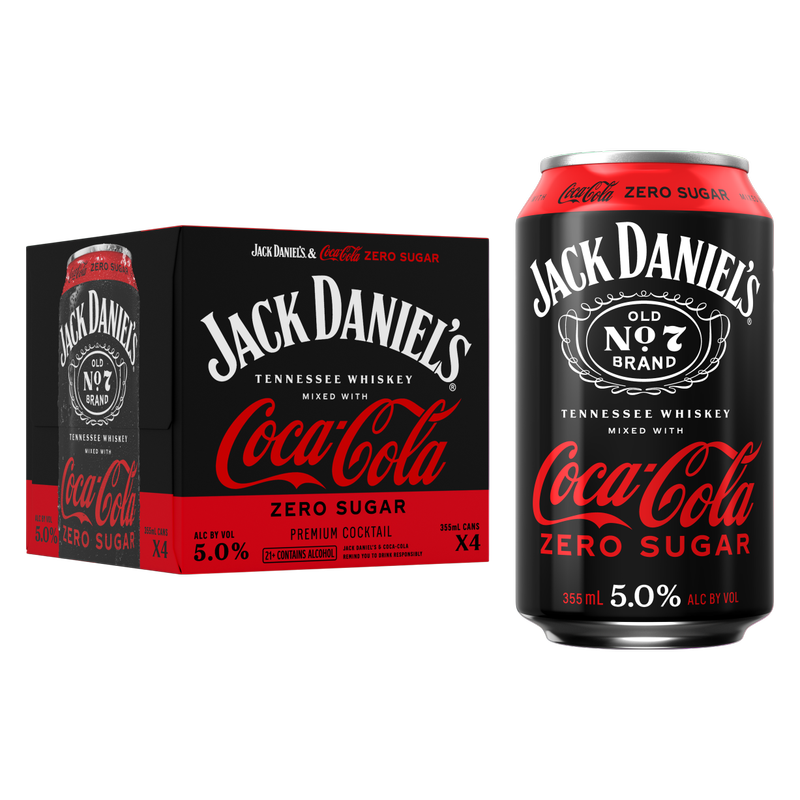 Jack Daniel's & Coca-Cola Zero 4pk 355ml Can 5% ABV