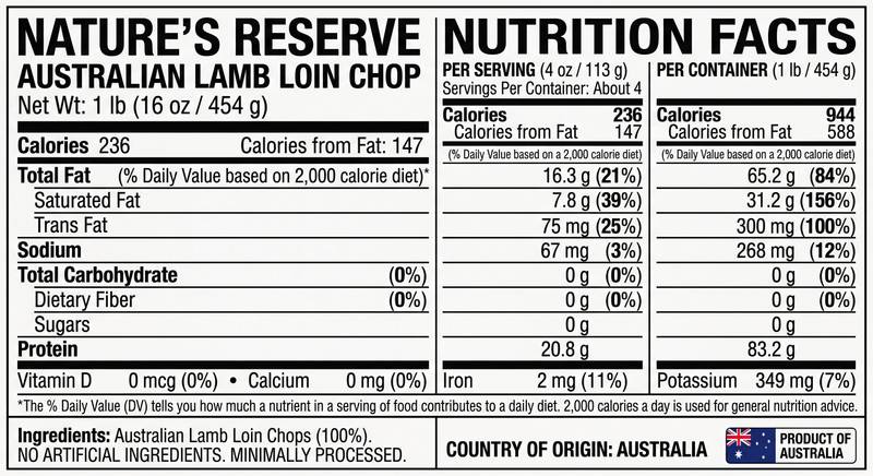Nature's Reserve Australian Lamb Loin Chop - 1lb