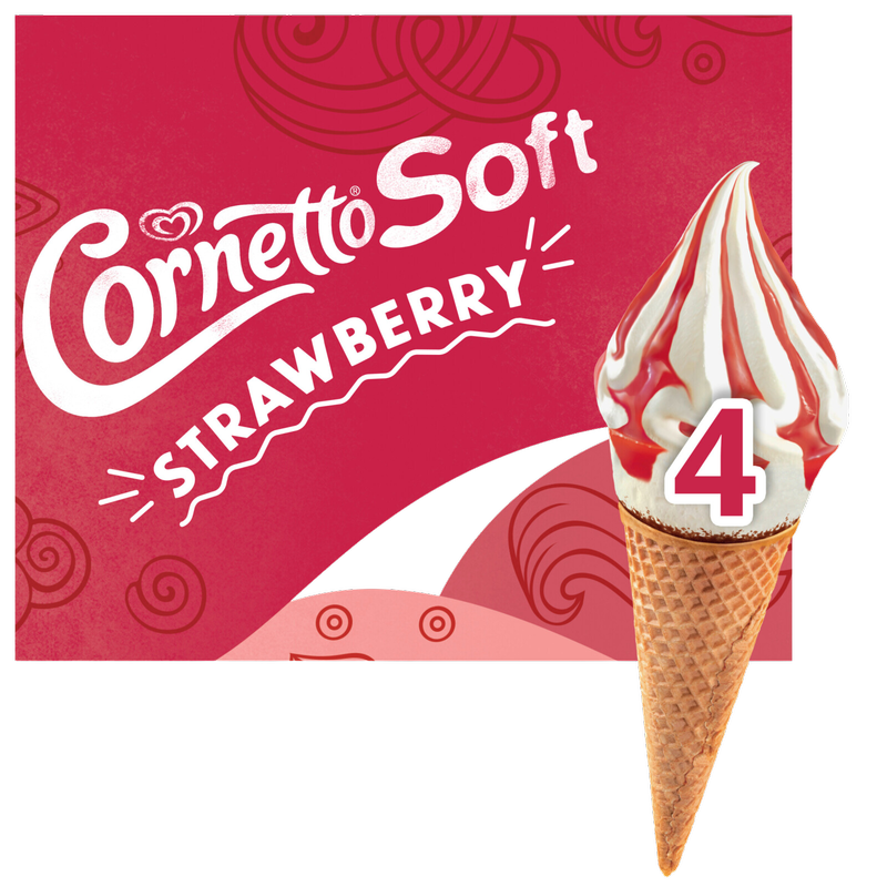 Cornetto Soft Strawberry Cone, 4 x 140ml