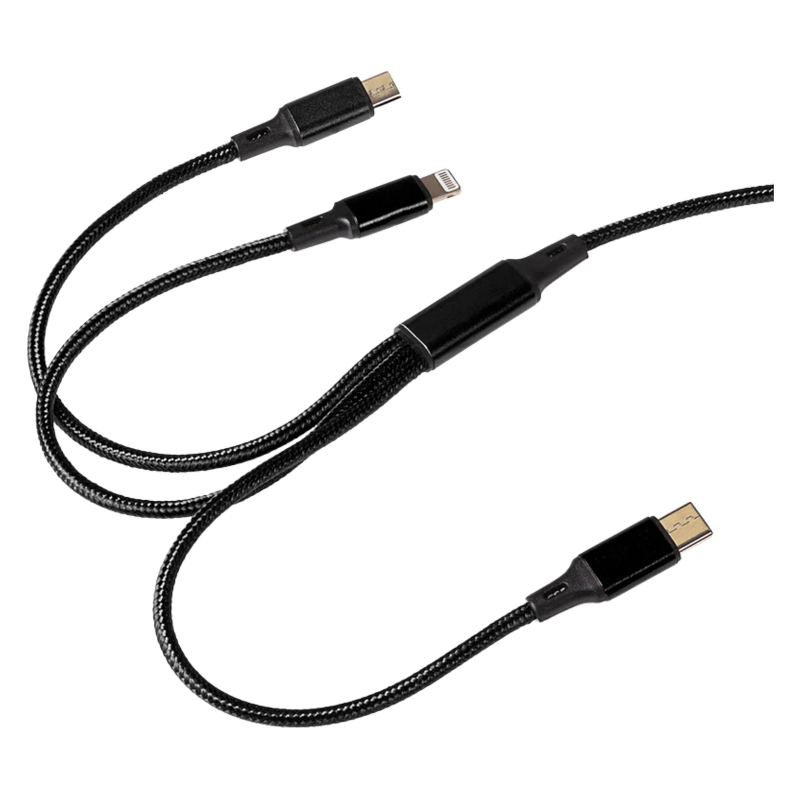 Maplin USB-A to USB-C/Lightning/Micro USB-B Cable Braided - 1.2m, 1pcs