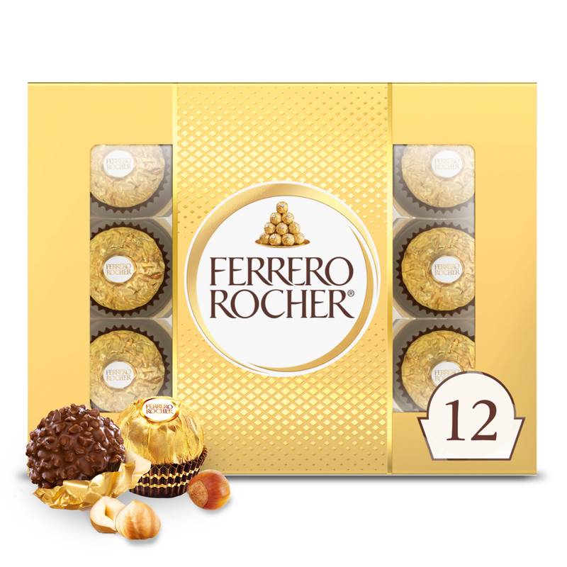 Ferrero Rocher Fine Hazelnut Milk Chocolate, 12 Count, Pack of 6 Individually Wrapped Chocolate Candy Gift Boxes, 5.3 oz