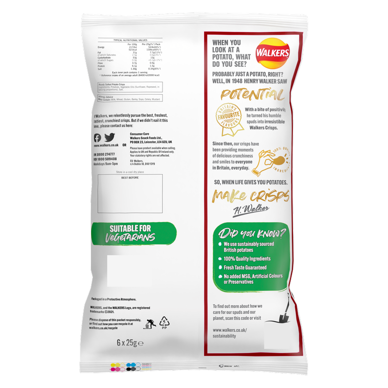 Walkers Ready Salted, 6 x 25g