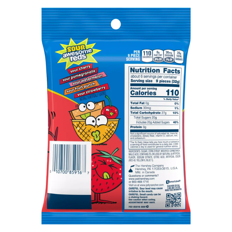 Jolly Rancher Gummies Sour Awesome Reds Bag, 6.5 oz