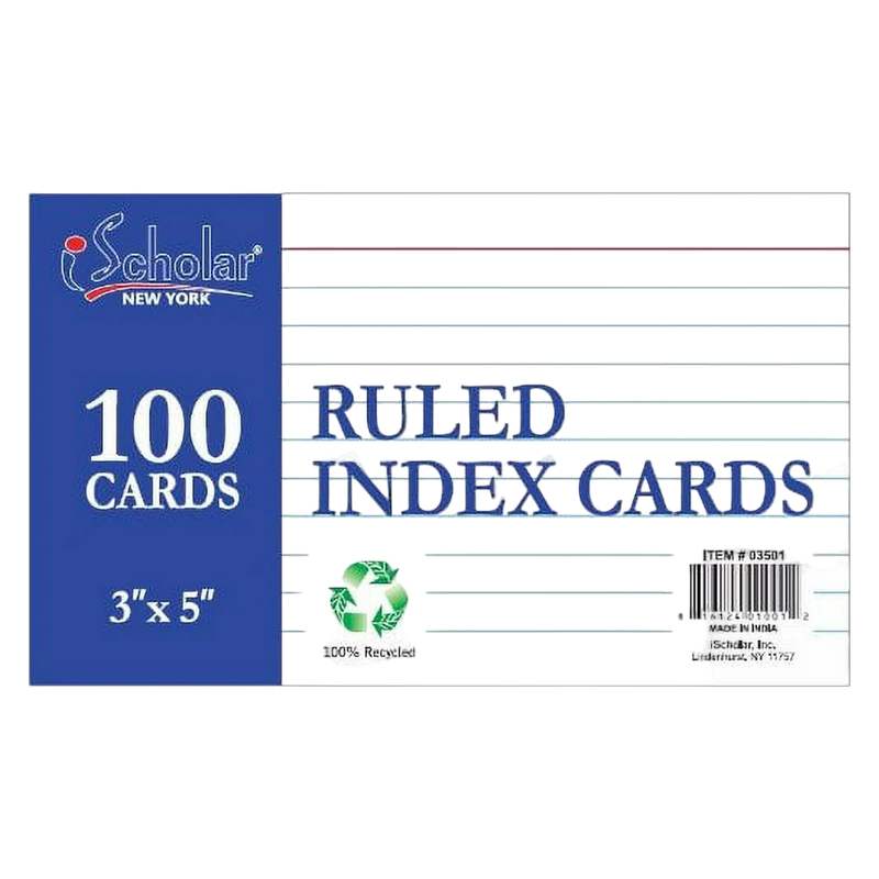 iScholar Ruled Index Cards 3X5 100 CT