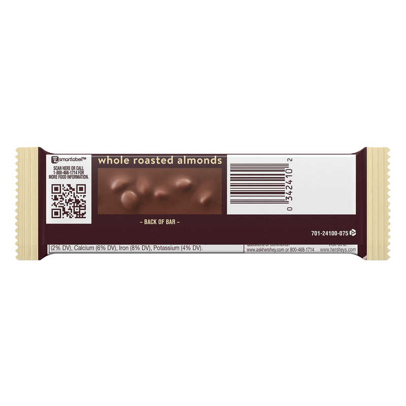 HERSHEY'S Milk Chocolate with Whole Almonds Full Size, Candy Bar, 1.45 oz