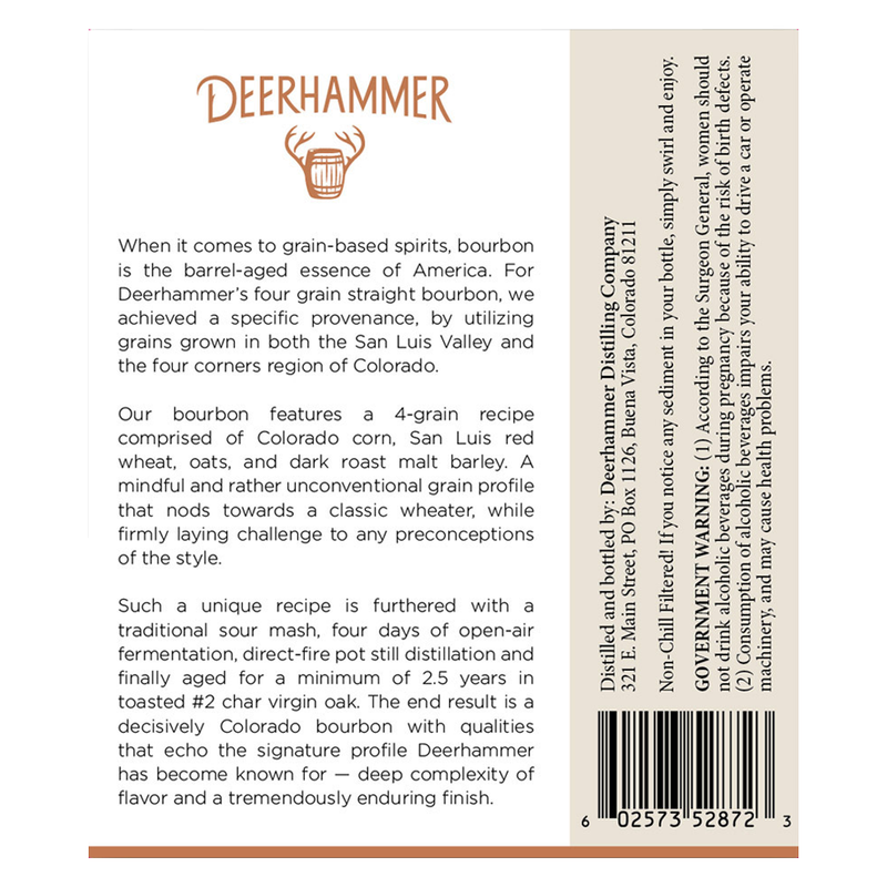 Deerhammer Four Grain Straight Bourbon 750ml (88 Proof)