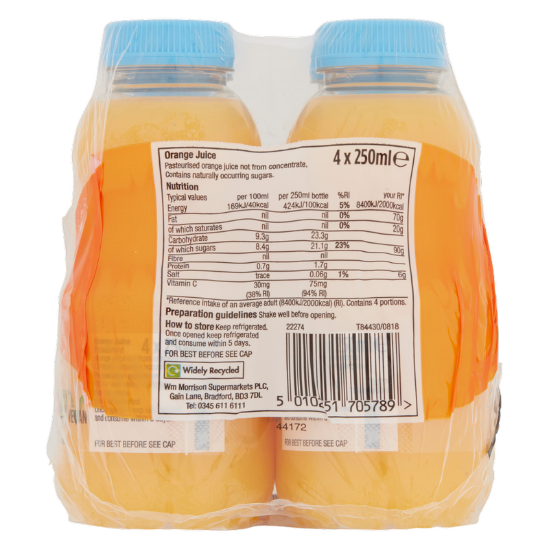 Morrisons Squeezed Orange Juice, 4 x 250ml