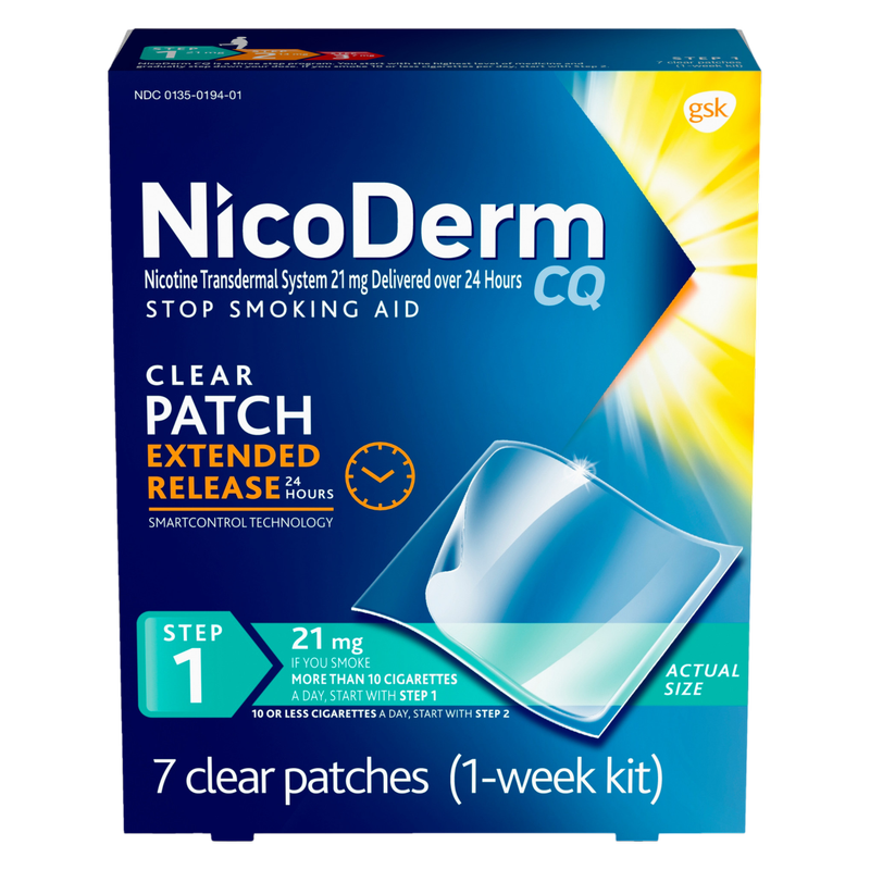 NicoDerm CQ Step 1 Stop Smoking Aid Nicotine Clear Patches 21mg 7ct