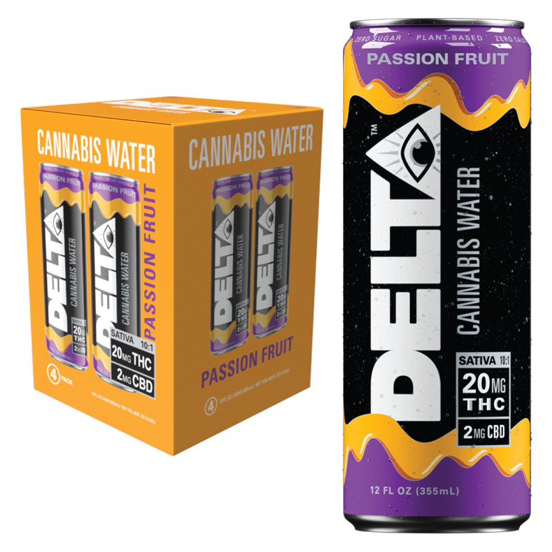 Delta 20mg THC Passion Fruit Cannabis Water 4pk 12oz Can