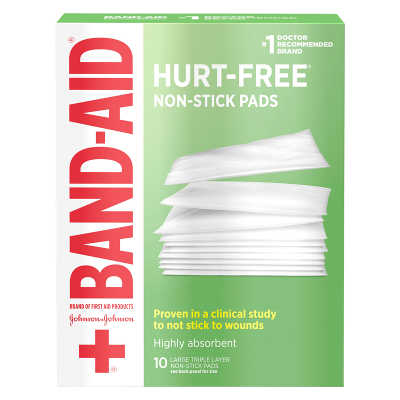 Band-Aid Large Triple Layer Hurt Free Non-Stick Pads 3" x 4" 10ct