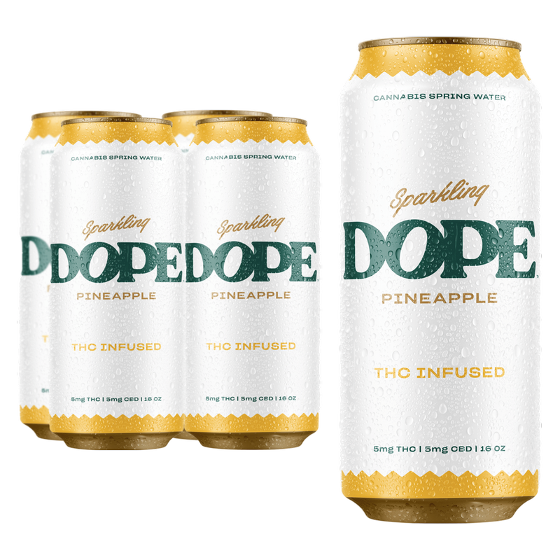 DOPE Sparkling Spring Water Pineapple 5mg THC 5mg CBD 4pk 16oz Can