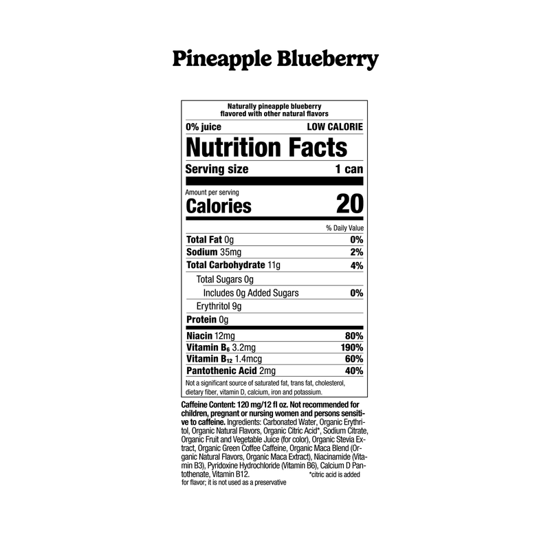 Machu Picchu Pineapple Blueberry Energy Drink Zero Sugar 12oz