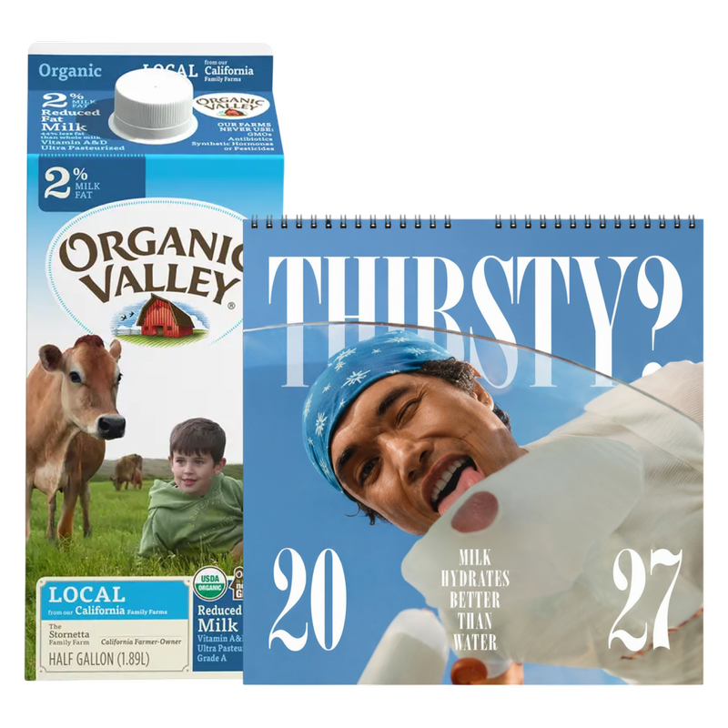 2027 Milk Man Hydration Calendar & Organic Valley 2% Reduced Fat Milk 1/2 Gallon CA