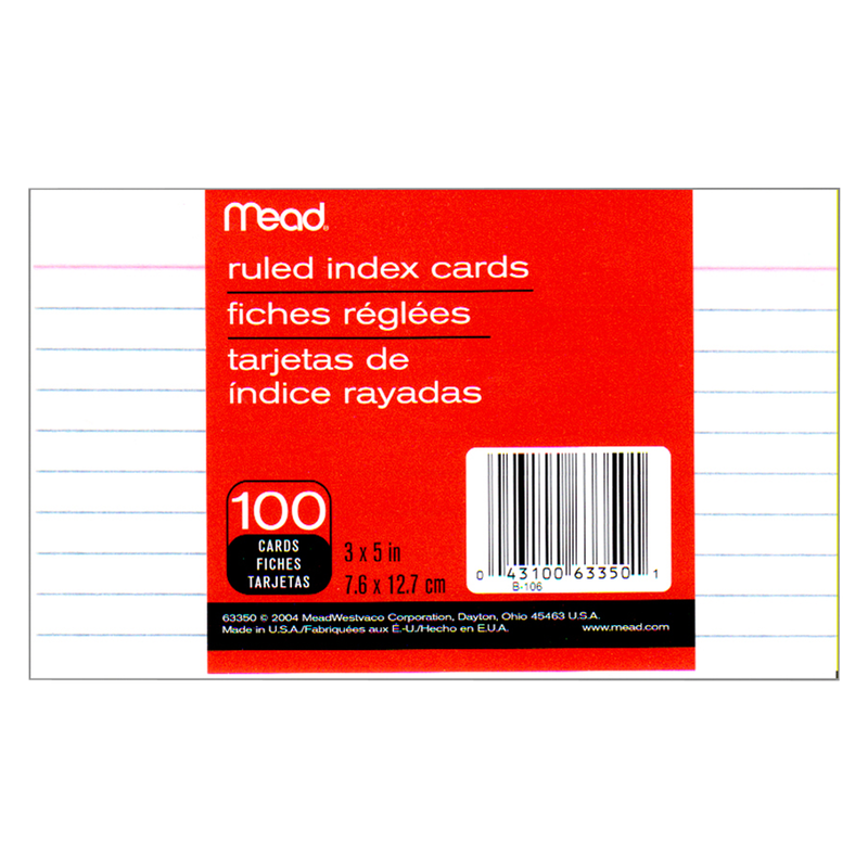 Mead Ruled Index Cards 100ct 3X5