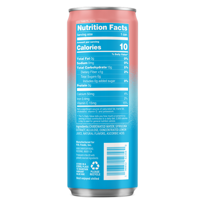 BLUwater Pink Grapefruit ZERO Sugar Sparkling Spirulina Beverage 12 oz Can