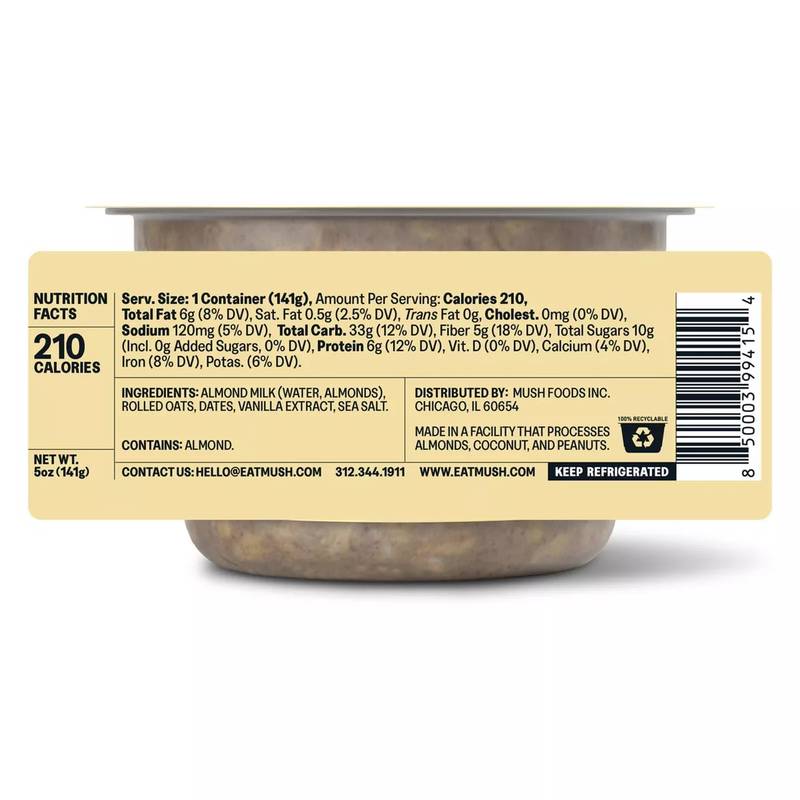 MUSH Plant Based Vanilla Bean Ready to Eat Overnight Oats 5oz